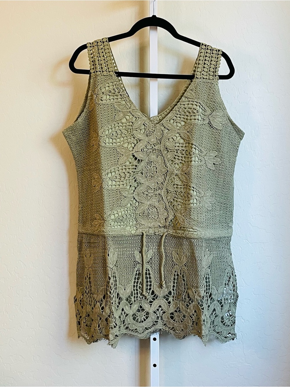 Jaded Gypsy Dream Weaver Crochet Tunic Top Olive Boho L/XL
